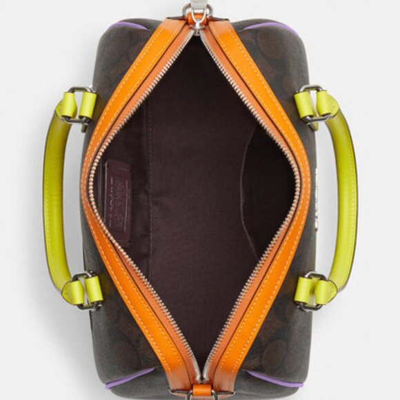 COACH Rowan Satchel In Colorblock Signature Canvas Silver/Brown/Iris Multi - Picture 14 of 16